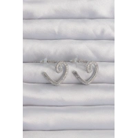 Pirinç Gümüş Renk Zirkon Taşlı Kıvrımlı Yarım Kalp Küpe