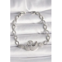 Pirinç Gümüş Renk Zirkon Taşlı Kuğu Figür Damla Zincir Model Kadın Bileklik