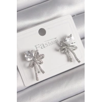 Pirinç Gümüş Renk Zirkon Taşlı Kurdele Model Kadın Küpe