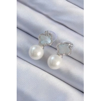 Pirinç Gümüş Renk Zirkon Taşlı Minimal Çiçek Tasarımlı Kadın Küpe