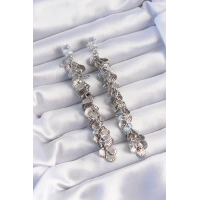 Pirinç Gümüş Renk Zirkon Taşlı Minimal Deniz Kabuklu Sallantılı Küpe