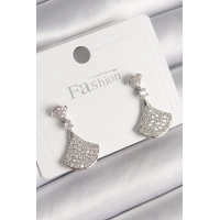 Pirinç Gümüş Renk Zirkon Taşlı Motif Model Kadın Küpe