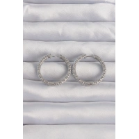 Pirinç Gümüş Renk Zirkon Taşlı Motifli Halka Küpe