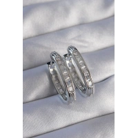 Pirinç Gümüş Renk Zirkon Taşlı Oval Model Küpe