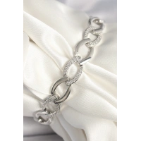 Pirinç Gümüş Renk Zirkon Taşlı Oval Zincir Model Kadın Bileklik