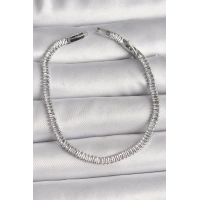 Pirinç Gümüş Renk Zirkon Taşlı Su Yolu Model Kadın Bileklik