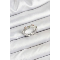 Pirinç Gümüş Renk Zirkon Taşlı Vintage Kadın Yüzük