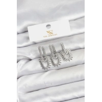 Pirinç Gümüş Renk Zirkon Taşlı Vintage Model YSX Trio Küpe Seti