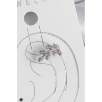 Pirinç Gümüş Renk Zirkon Taşlı Yaprak Model Kıkırdak Kadın Küpe