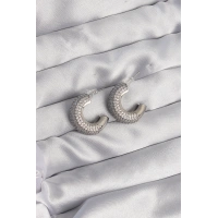 Pirinç Gümüş Renk Zirkon Taşlı Yarım Halka Küpe