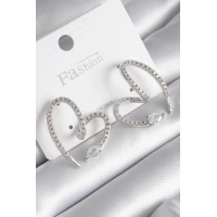 Pirinç Gümüş Renk Zirkon Taşlı Yılan Kalp Model Kadın Küpe