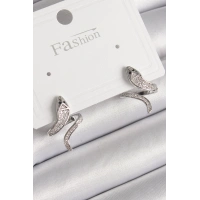 Pirinç Gümüş Renk Zirkon Taşlı Yılan Model Kadın Küpe