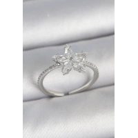 Pirinç Gümüş Renk Zirkon Taşlı Yıldız Model Ayarlanabilir Kadın Yüzük