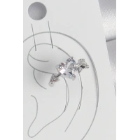 Pirinç Gümüş Renk Zirkon Taşlı Yıldız Model Kadın Kıkırdak Küpe