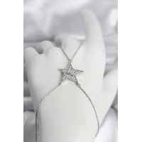 Pirinç Gümüş Renk Zirkon Taşlı Yıldız Model Kadın Şahmeran