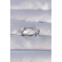 Pirinç Gümüş Renk Zirkon Taşlı Yonca Model Ayarlanabilir Yüzük