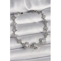 Pirinç Gümüş Renk Zirkon Taşlı Yonca Model Kadın Bileklik