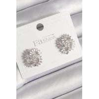 Pirinç Gümüş Renk Zirkon Taşlı Yonca Model Kadın Küpe