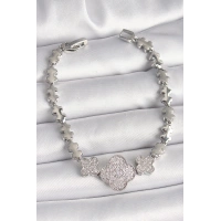 Pirinç Gümüş Renk Zirkon Taşlı Yonca Model Zincir Model Kadın Bileklik