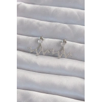 Pirinç Gümüş Renk Zirkon Taşlı Zikzak Küpe