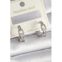 Pirinç Gümüş Renk Zirkon Taşlı Zincir Model Kadın Küpe