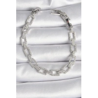 Pirinç Gümüş Renk Zirkon Taşlı Zincir Model VIP Seri Kadın Bileklik