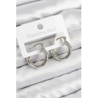 Pirinç Halka Model Gümüş Renk Kadın Küpe