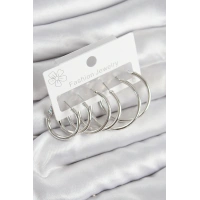 Pirinç Halka Model Gümüş Renk Kadın Set Küpe