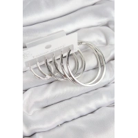 Pirinç Halka Model Gümüş Renk Kadın Set Küpe