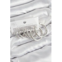 Pirinç Halka Model Gümüş Renk Kadın Set Küpe