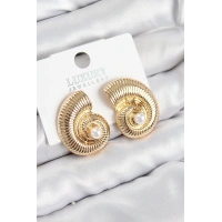 Pirinç İnci Detaylı Girdap Model Gold Renk Kadın Küpe