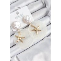 Pirinç İncili Deniz Kabuğu Figürlü Sedef Model Gold Renk Kadın Küpe