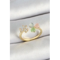 Pirinç Kalp Figürlü Zirkon Taşlı Gold Renk Ayarlanabilir Kadın Yüzük