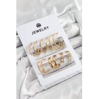 Pirinç Karışık Halka Model Gold Renk 6 Çift Kadın Küpe Set