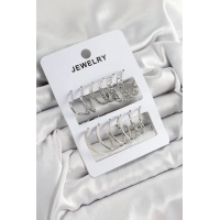 Pirinç Karışık Halka Model Gümüş Renk 6 Çift Kadın Küpe Set