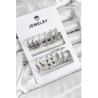 Pirinç Karışık Halka Model Gümüş Renk 6 Çift Kadın Küpe Set