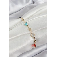 Pirinç Karışık Renk Zirkon Taşlı Gold Renk Kadın Bileklik