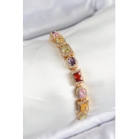 Pirinç Karışık Zirkon Taşlı Baget Model Gold Renk VIP Seri Kadın Bileklik