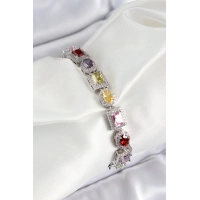 Pirinç Karışık Zirkon Taşlı Baget Model Gümüş Renk VIP Seri Kadın Bileklik