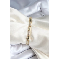 Pirinç Kemik Model Zirkon Taşlı Gold Renk Kadın Bileklik