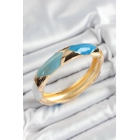 Pirinç Mavi Beyaz Mineli Baklava Model Gold Renk Kadın Kelepçe