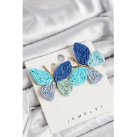 Pirinç Mavi Kelebek Model Gold Renk Kadın Hasır Küpe