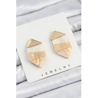 Pirinç Mermer Desenli Vintage Geometrik Model Gold Renk Kadın Küpe