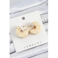 Pirinç Mermer Desenli Vintage Yarım Halka Model Gold Renk Kadın Küpe