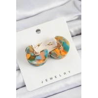 Pirinç Mermer Desenli Vintage Yarım Halka Model Gold Renk Kadın Küpe