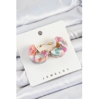 Pirinç Mermer Desenli Vintage Yarım Halka Model Gold Renk Kadın Küpe