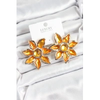 Pirinç Mineli Alevli Çiçek Model Gold Renk Kadın Küpe
