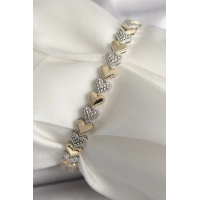 Pirinç Mix Renk Zirkon Taşlı Kalp Model VIP Seri Kadın Bileklik