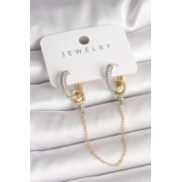 Pirinç Mix Renk Zirkon Taşlı Sallantı Zincir Model Kadın Küpe