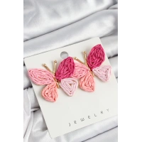 Pirinç Pembe Kelebek Model Gold Renk Kadın Hasır Küpe